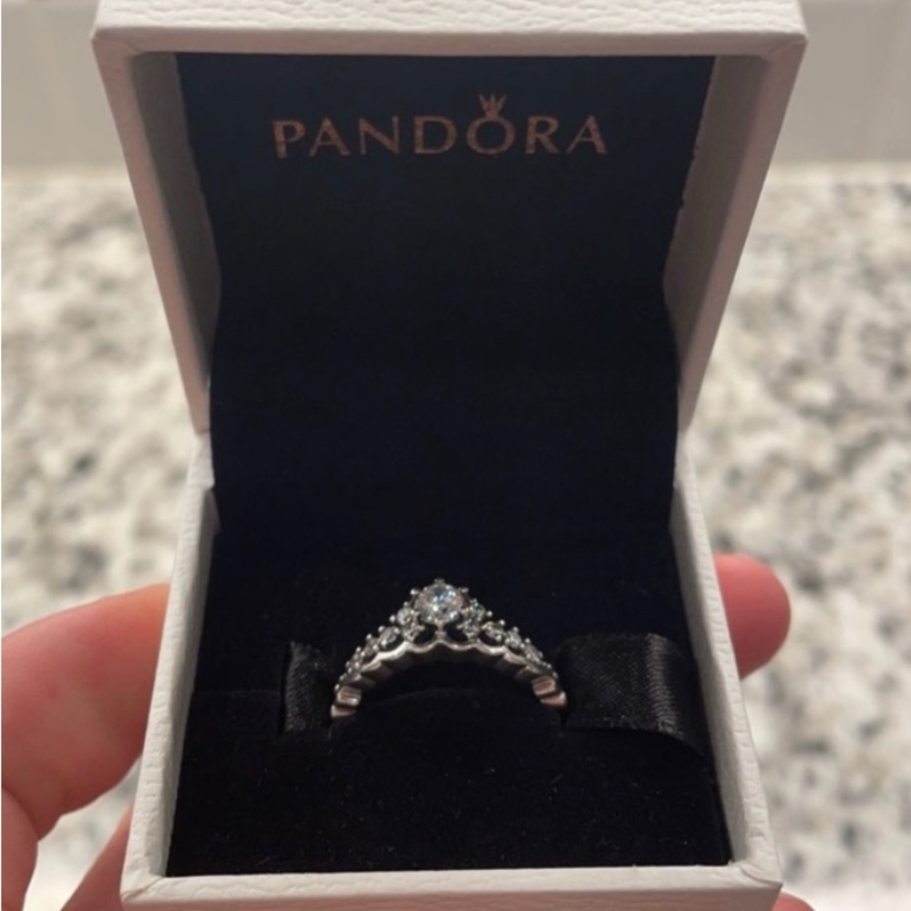 Pandora Silver Ring with Sparkling Blue Gem